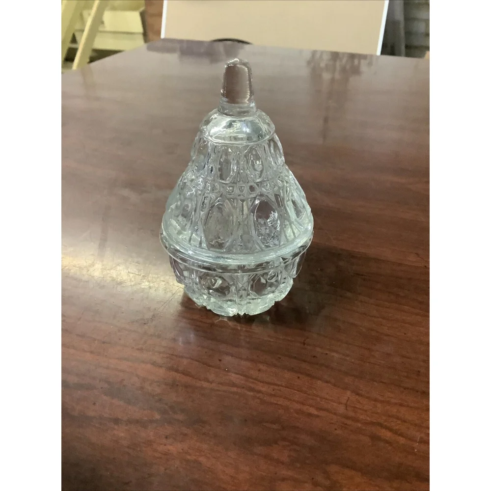 Anna Hutte Lead Crystal Pear Shaped Trinket Holder With Lid Vintage 4.25” - Picture 3 of 5